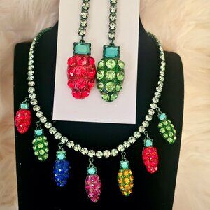 Betsey Johnson Christmas Holiday Jingle Bling Lights Necklace & Earring Set NEW